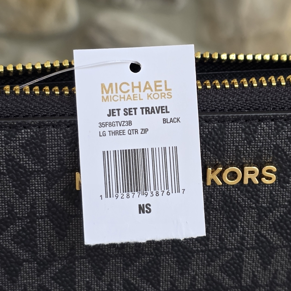 Michael Kors Jet Set Logo Large Black Wallet - Picture 5 of 6